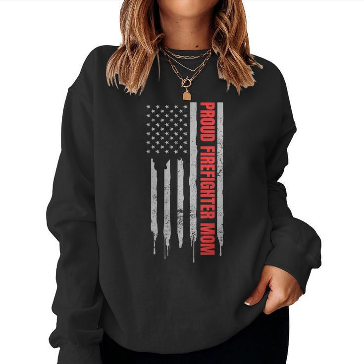 Womens Proud Firefighter Mom Design Patriotic Us Flag Gift  Women Crewneck Graphic Sweatshirt