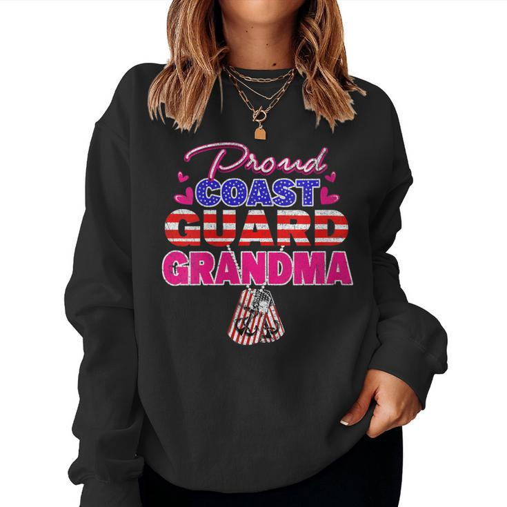 Womens Proud Us Coast Guard Grandma Dog Tags Military Grandmother  Women Crewneck Graphic Sweatshirt