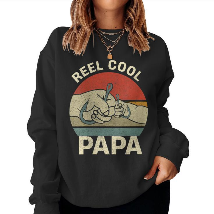 Womens Reel Cool Papa Dad Funny Fishing Fathers Day Fisherman Fish  Women Crewneck Graphic Sweatshirt