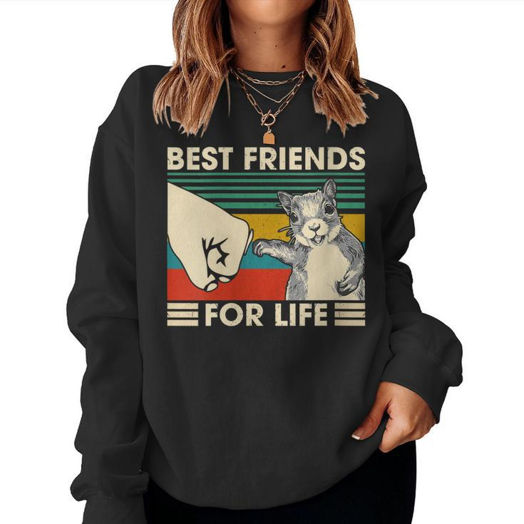 Womens Retro Vintage Squirrel Best Friend For Life Fist Bump  Women Crewneck Graphic Sweatshirt