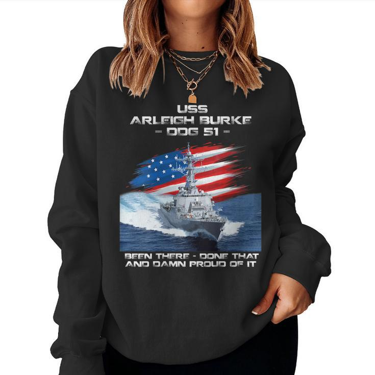 Womens Uss Arleigh Burke Ddg-51 Destroyer Ship Usa Flag Veteran Day  Women Crewneck Graphic Sweatshirt