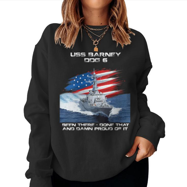 Womens Uss Barney Ddg-6 Destroyer Ship Usa Flag Veteran Day Xmas  Women Crewneck Graphic Sweatshirt