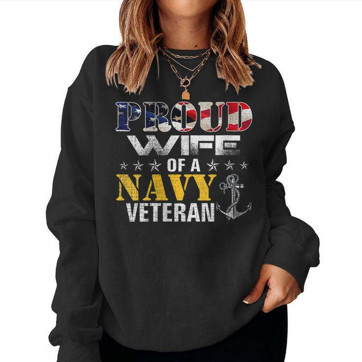 Womens Vintage Proud Wife Of A Navy For Veteran Gift  Women Crewneck Graphic Sweatshirt