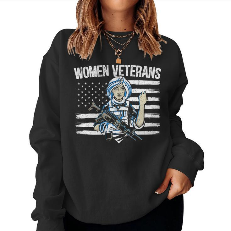 Womens Women Veterans Usa Flag American Soldier Military Army  Women Crewneck Graphic Sweatshirt