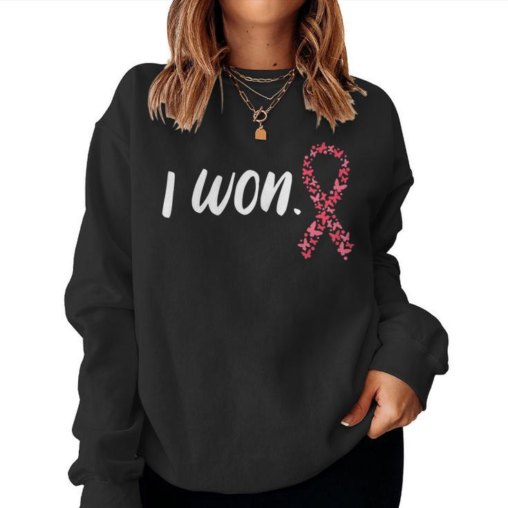 Womens I Won Breast Cancer Awareness Support Pink Ribbon Survivor Women Sweatshirt