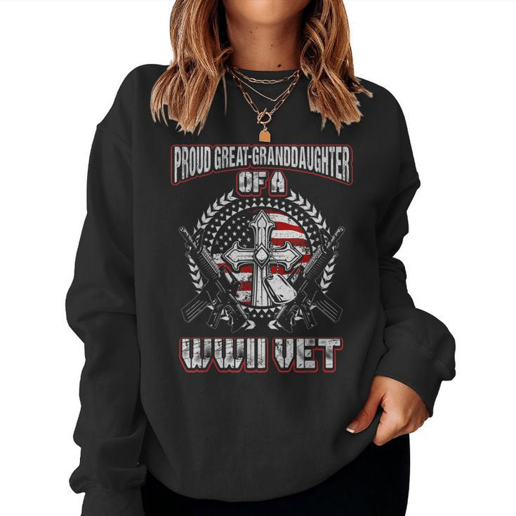 World War Two Veteran Proud Great Granddaughter Wwii Vet  Women Crewneck Graphic Sweatshirt