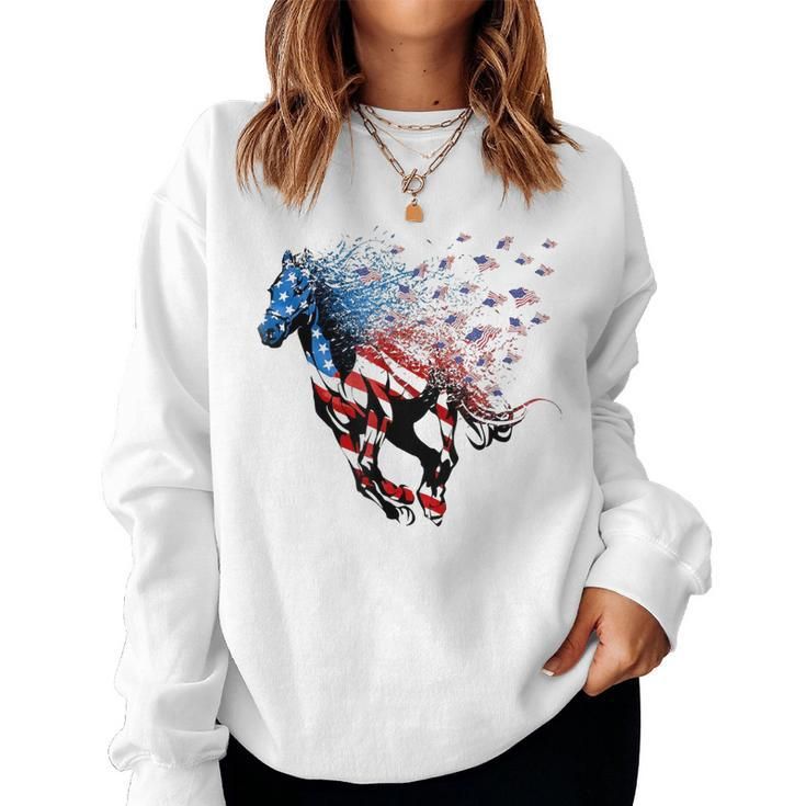 American Flag Horse 4Th Of July Patriotic Women Sweatshirt