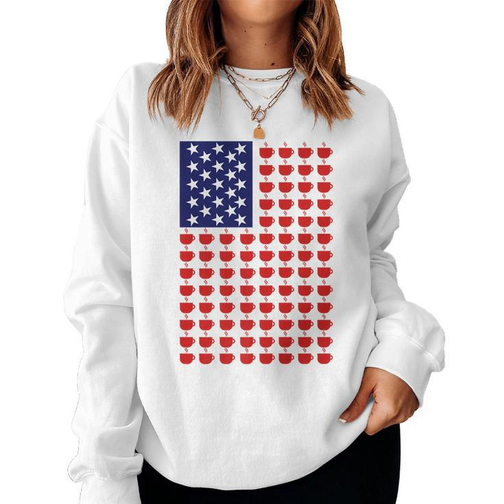 American Morning Patriotic American Flag Coffee Cup Pattern Women Sweatshirt