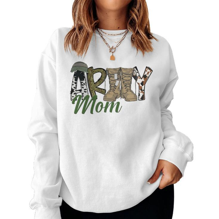Army Mom Western Army Boots Cowhide Mom Gift Veterans Day Women Crewneck Graphic Sweatshirt