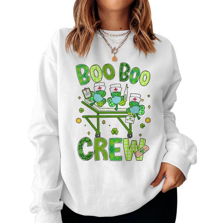 Boo Boo Crew Nurse St Patricks Day Shamrock Face Mask Nurse  Women Crewneck Graphic Sweatshirt
