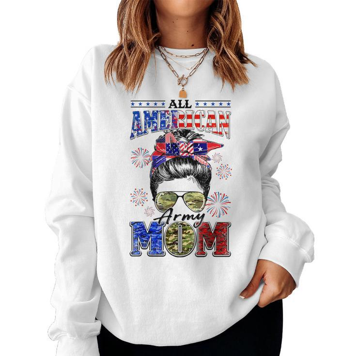 Camo All American Army Mom Messy Bun Happy 4Th Of July Women Sweatshirt