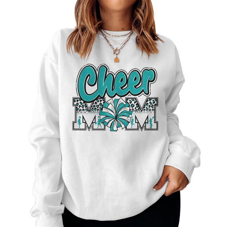 Womens Cheer Mom Teal Leopard Letters Cheer Pom Poms Women Sweatshirt