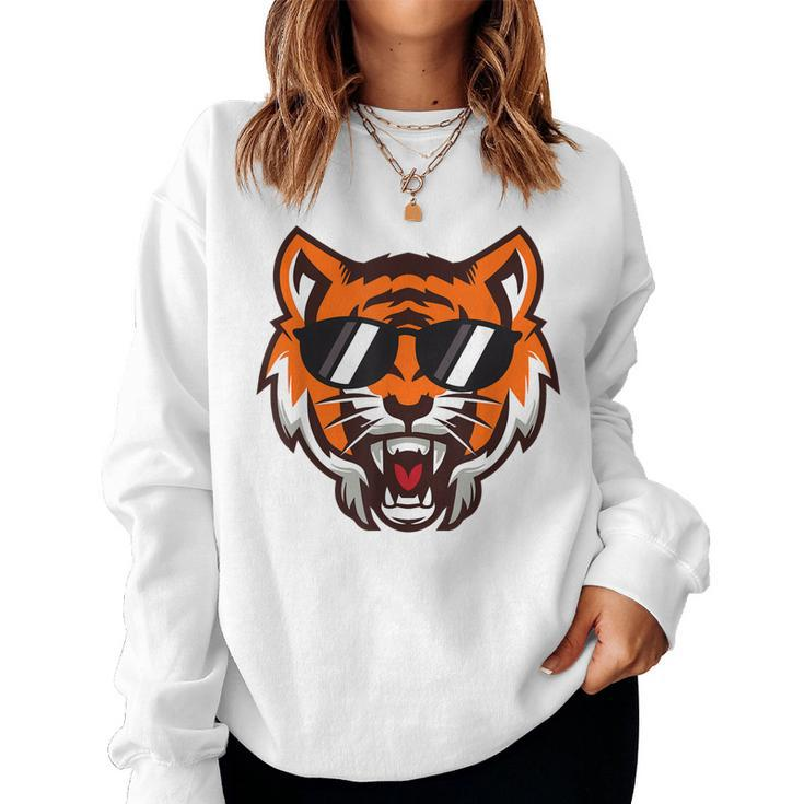 Cool Growling Mouth Open Bengal Tiger With Sunglasses Women Sweatshirt