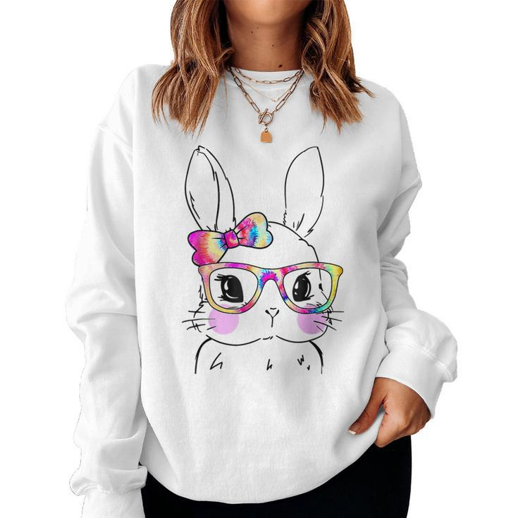 Cute Bunny Face Tie Dye Bow Tie Easter Day Girls Womens Women Sweatshirt