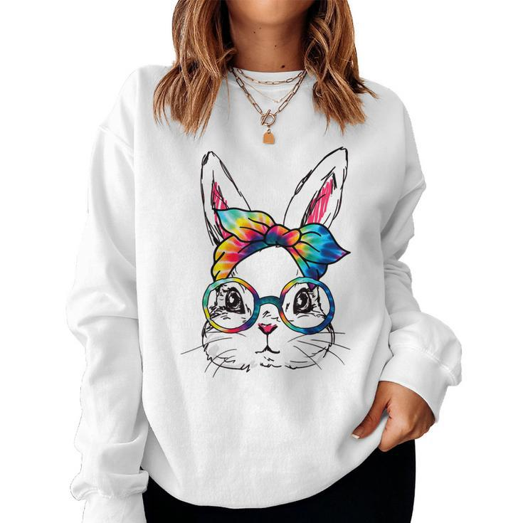 Cute Bunny Face Tie Dye Glasses Easter Day Womens Girls Women Sweatshirt