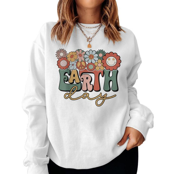 Earth Day Groovy Flower Lover Planet World Environmental Women Sweatshirt