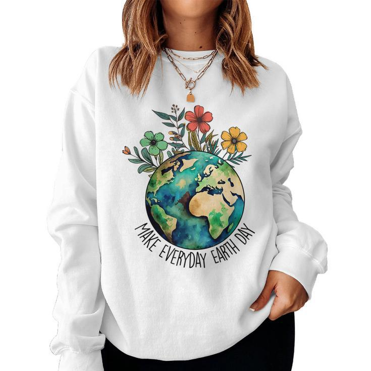 Make Everyday Earth Day Retro Planet Flower Earth Day Women Sweatshirt