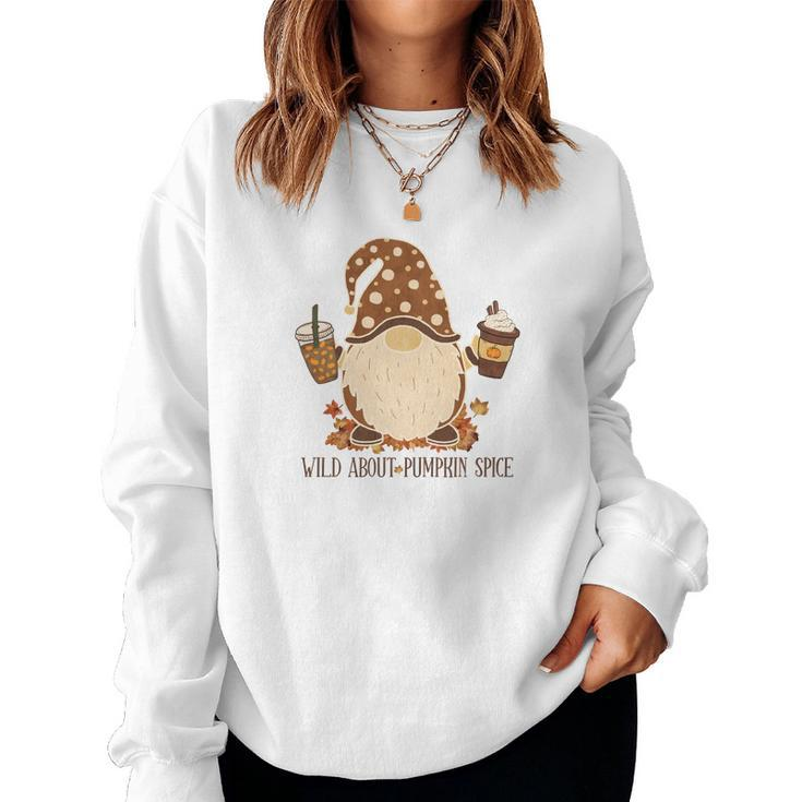 Fall Funny Gnome Wild About Pumpkin Spice Women Crewneck Graphic Sweatshirt