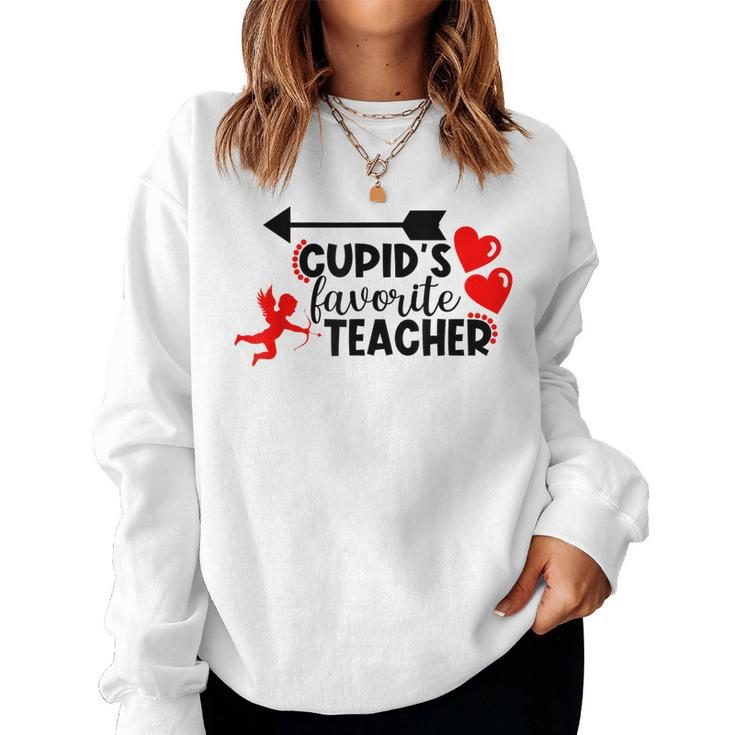 Funny Cupids Favorite Teacher Valentines Day  Women Crewneck Graphic Sweatshirt