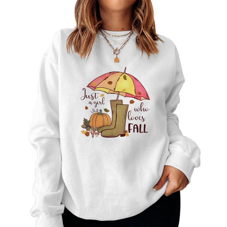 Funny Fall Just A Girl Who Love Fall Women Crewneck Graphic Sweatshirt