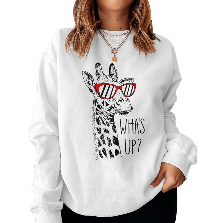 Giraffe Tongue Out Whats Up Zoo Animal Women Crewneck Graphic Sweatshirt
