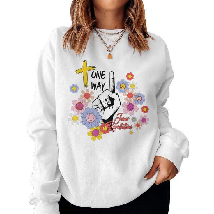 Groovy Retro Jesus Revolution Hippie Flowers One Way Women Women Sweatshirt