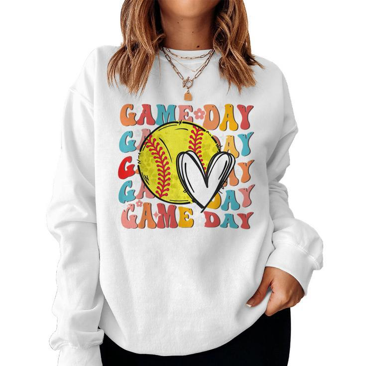 Groovy Softball Game Day Team Sports Softball Mom Game Day Women Sweatshirt