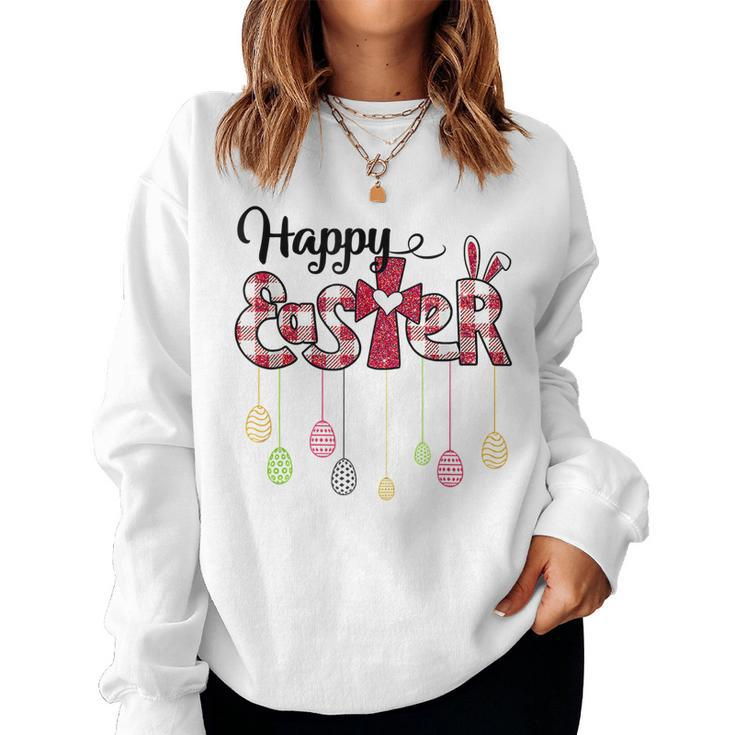 Happy Easter Day Christian Religious Jesus Cute Bunny Egg  Women Crewneck Graphic Sweatshirt