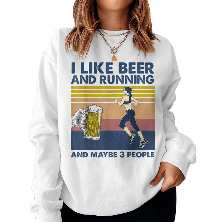 I Like Beer And Running And Maybe 3 People Retro Vintage Women Crewneck Graphic Sweatshirt