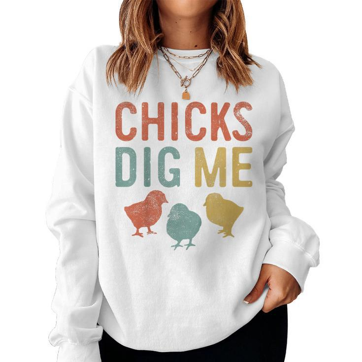 Kids Easter Chicks Dig Me Retro Vintage Chickens Spring Women Sweatshirt