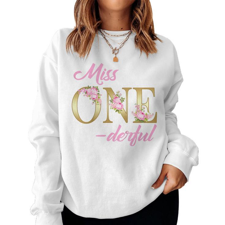Kids Kids Miss Onederful 1St Birthday Boy Girl First One-Derful  Women Crewneck Graphic Sweatshirt