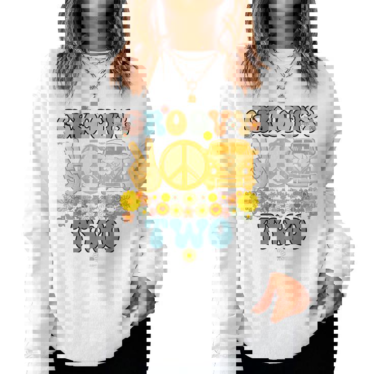 Kids Two Groovy Party Decorations Hippie Groovy Flowers 2Nd Bday Women Sweatshirt