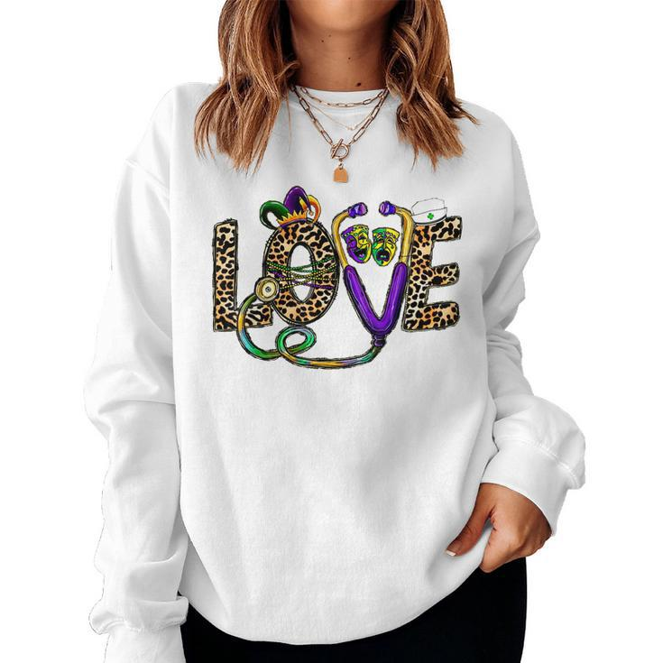 Leopard Love Nurse Life Scrub Nurse Mardi Gras Women Rn Icu  V3 Women Crewneck Graphic Sweatshirt