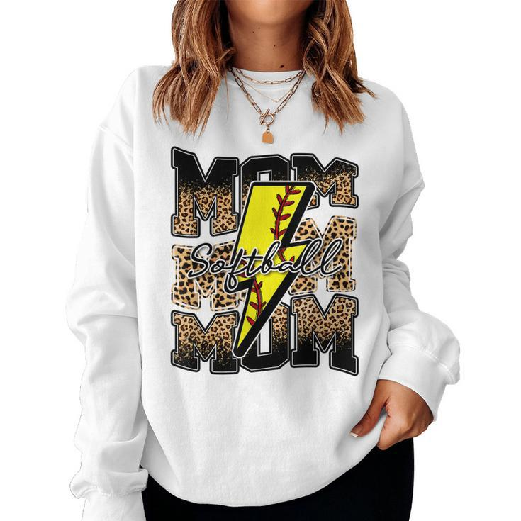Leopard Softball Lightning Retro Softball Mom Women Sweatshirt