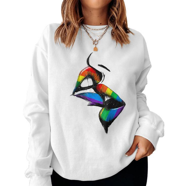 Lesbian Lips Kissing Rainbow Flag Gay Pride Lgbt Women Sweatshirt