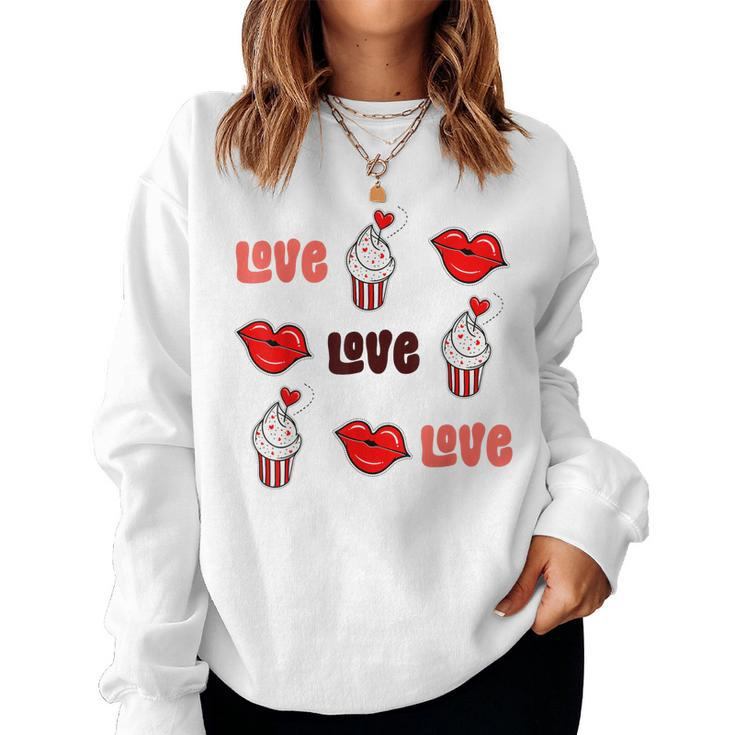 Love Happy Valentines Day Heart Couple Men Women Cute  Women Crewneck Graphic Sweatshirt