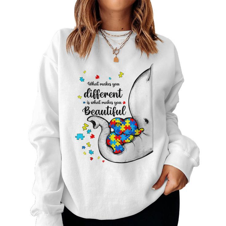 What Makes You Different Autism Child Elephant Mom Awareness Women Sweatshirt