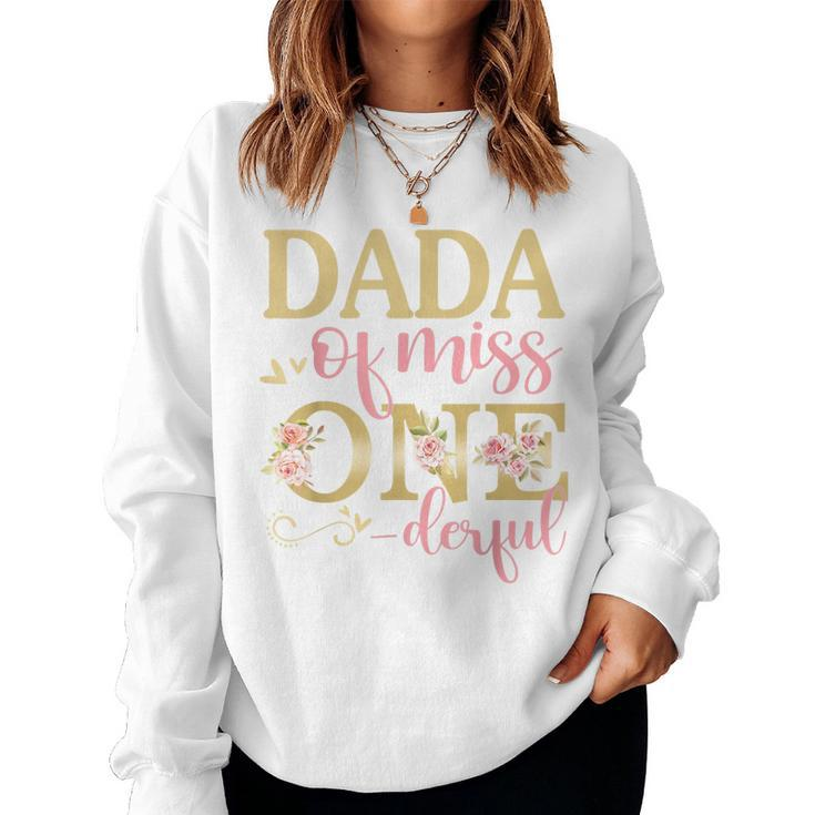 Mens Dada Of Little Miss Onederful 1St Birthday Family Matching  Women Crewneck Graphic Sweatshirt