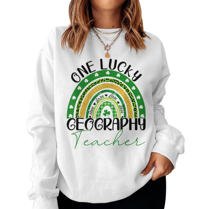 One Lucky Teacher Rainbow St Patricks Day Geography Teacher  Women Crewneck Graphic Sweatshirt