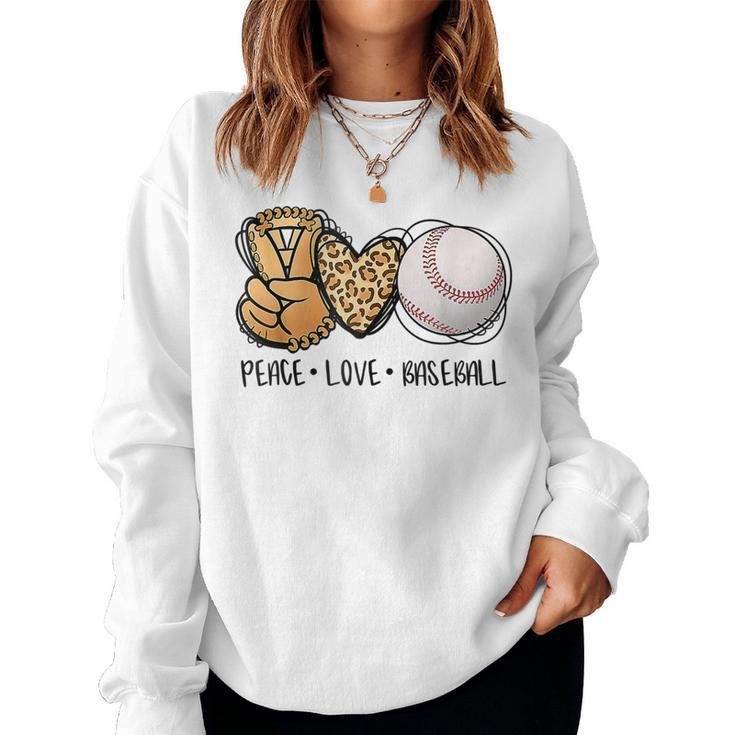 Peace Love Baseball Mom Leopard Print Cheetah Pattern Women Sweatshirt