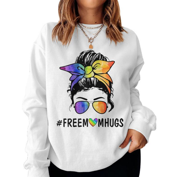 Womens Ph Free Mom Hugs Messy Bun Lgbt Pride Rainbow Women Sweatshirt