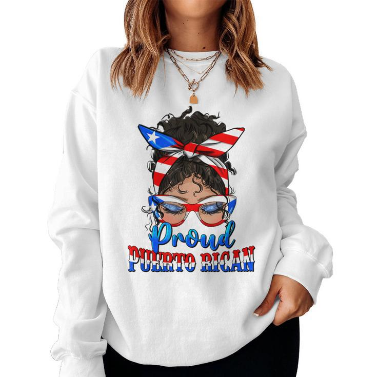 Proud Puerto Rican Latina Messy Bun Mama Puerto Rico Flag Women Sweatshirt
