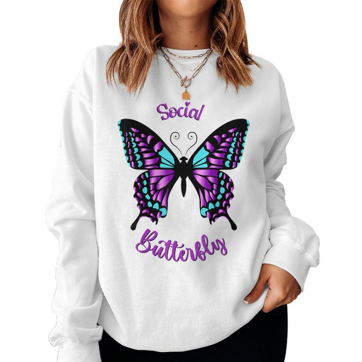 Purple And Blue Social Butterfly Women Sweatshirt