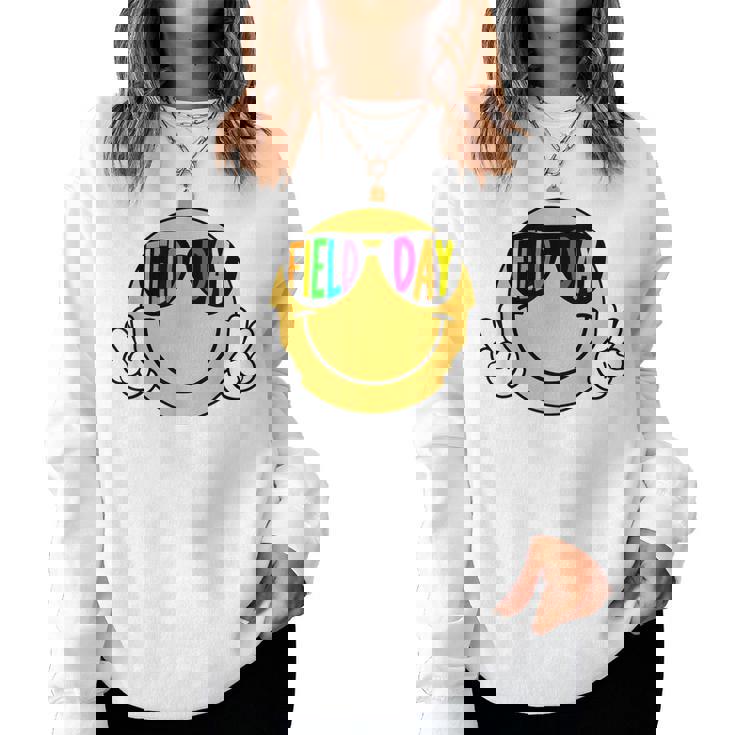 Retro Groovy Field Day Sunglasses Smile Face Teacher Kids Women Sweatshirt