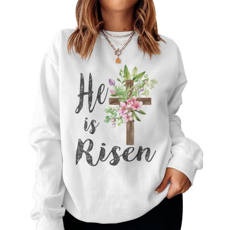 He Is Risen Floral Cross Vintage Happy Easter 2023 Women Sweatshirt