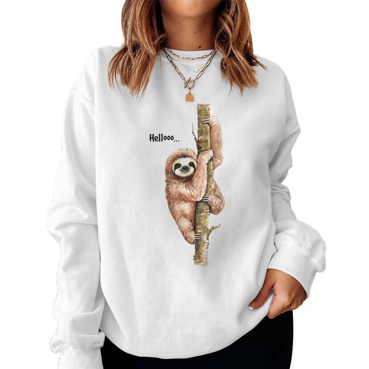 Sloth Hello Watercolor  Women Crewneck Graphic Sweatshirt