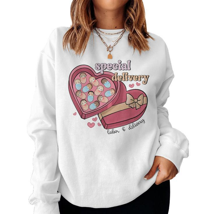 Special Delivery Labor And Delivery Nurse Valentines Day  Women Crewneck Graphic Sweatshirt - Thegiftio