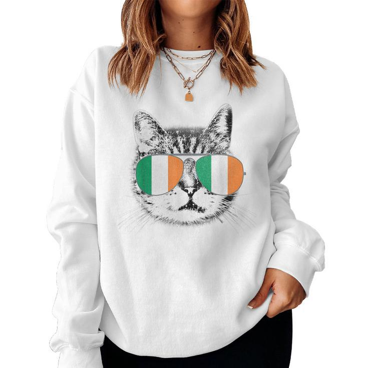 St Patricks DayCat Irish Flag Ireland Men Women  Women Crewneck Graphic Sweatshirt