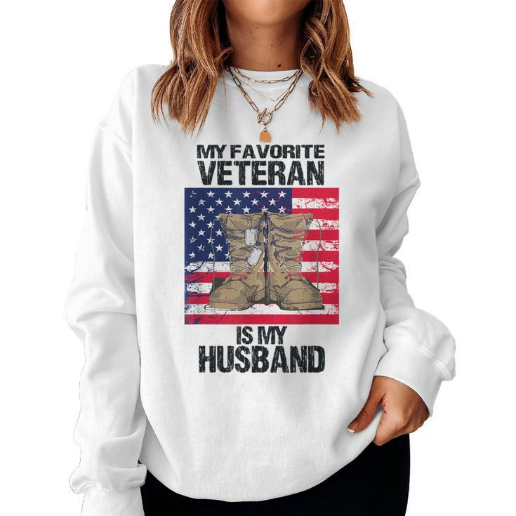Veteran Husband Veterans Day Spouse Wife Army Of A Veteran  Women Crewneck Graphic Sweatshirt