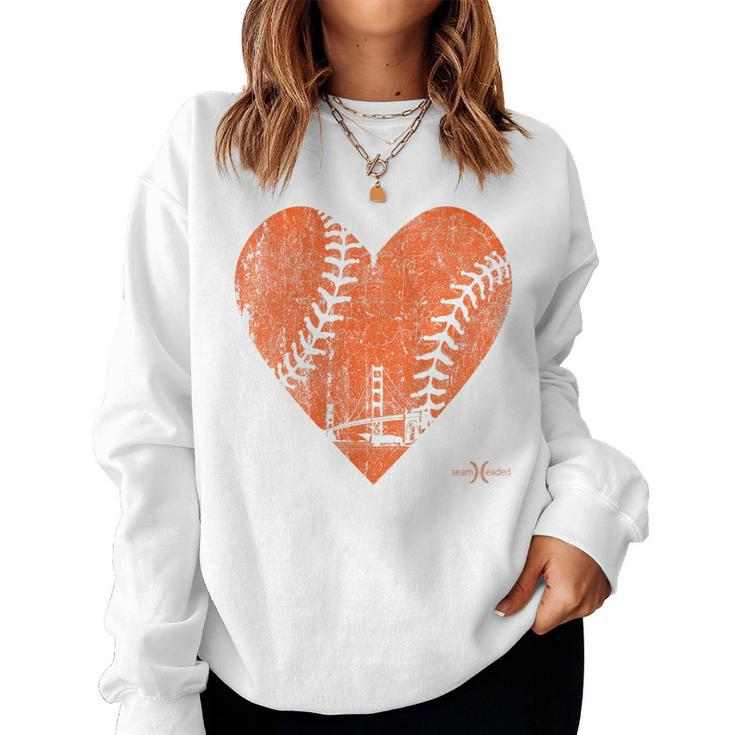 Womens Vintage San Francisco Baseball Heart  Women Crewneck Graphic Sweatshirt